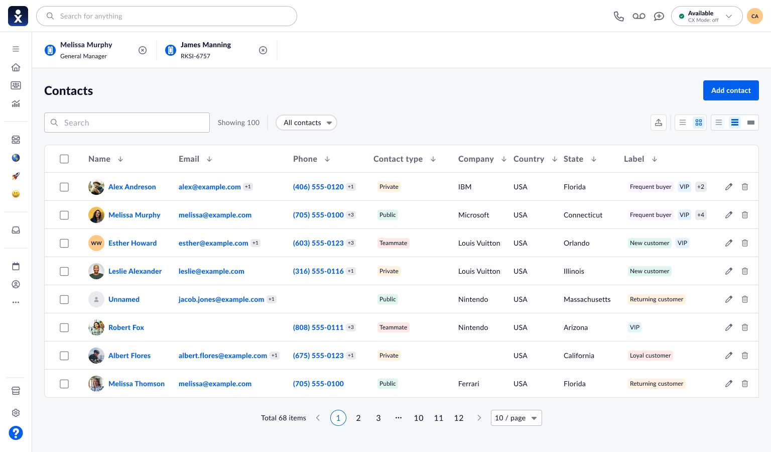 Contact Management directory interface